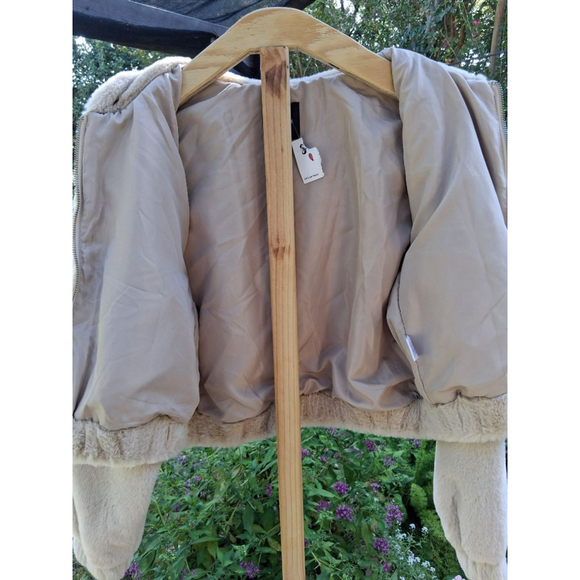 Women's Love Tree Beige Faux Fur Hooded Teddy Jacket Size S - Picture 7 of 12
